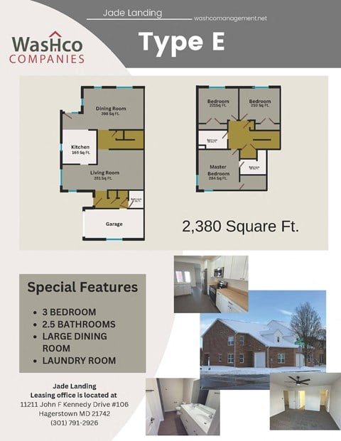 Floor plan for 3 beds, 2.5 baths, 2380 sqft